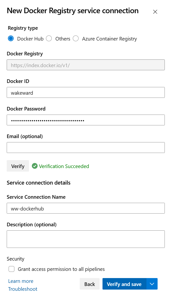 Docker Service Connection
